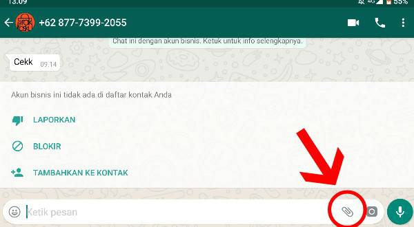 Klik Menu Lampiran File Pada Chat WhatsApp