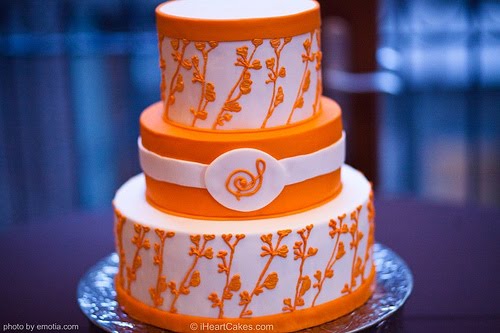 Orange Wedding Cakes With Orange Ribbon