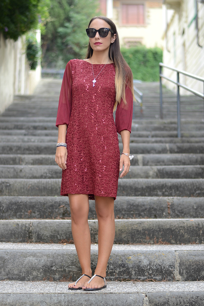 burgundy elegant sequin dress