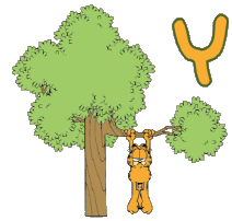 Abecedario Animado de Garfield Colgado de un Árbol.