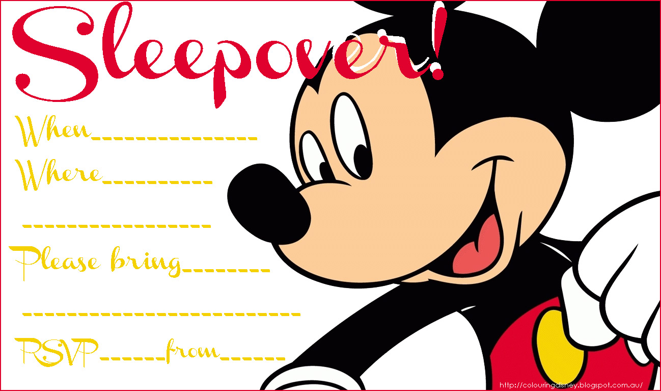 mickey mouse disney sleepover invitations