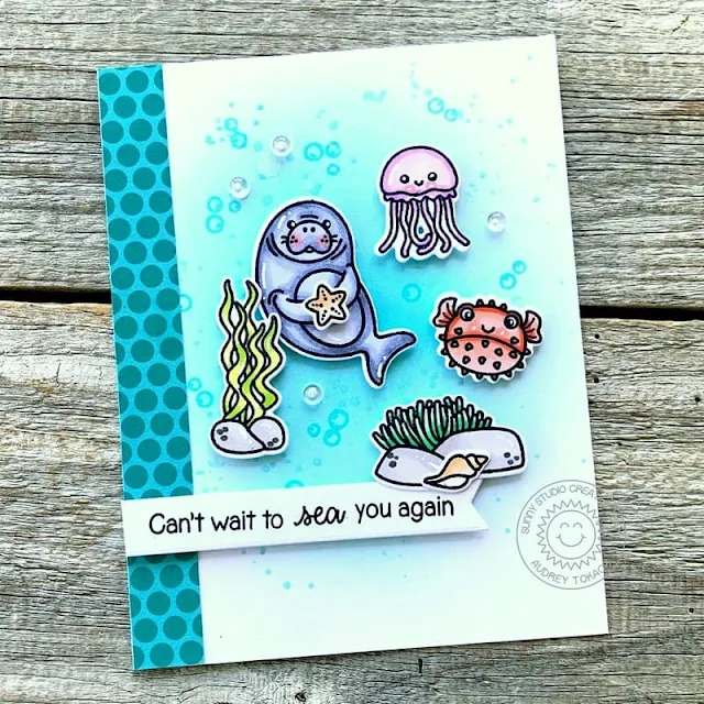 Sunny Studio Stamps: Fintastic Friends Ocean Themed Card by Audrey Tokach