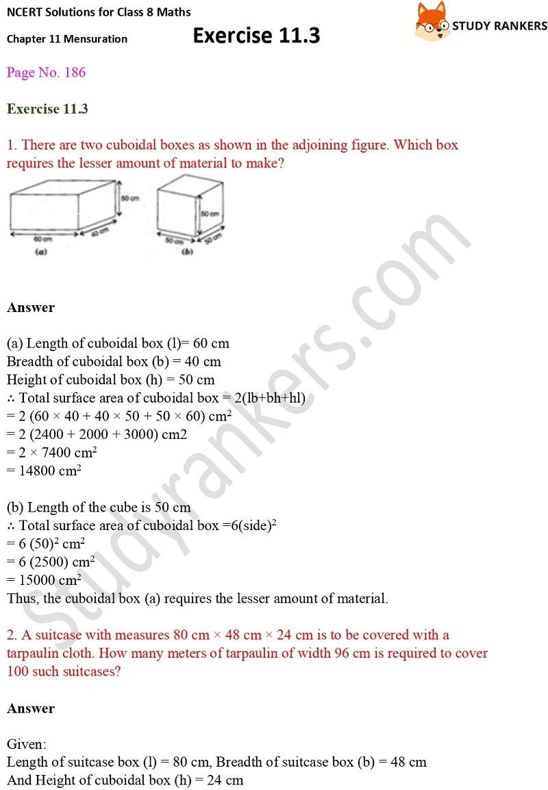 NCERT Solutions for Class 8 Maths Ch 11 Mensuration Exercise 11.3 1