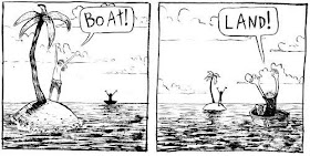 Comic Strip With a Guy on an Island and a Guy on a Boat