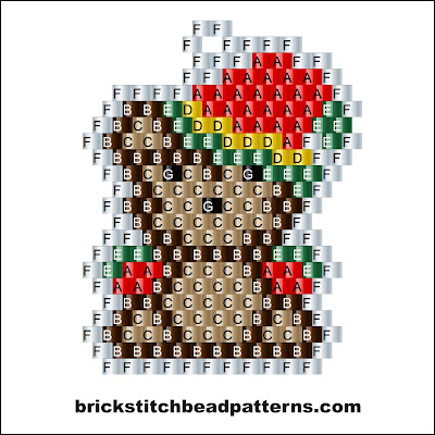 Click for a larger image of the Cute Christmas Teddy Bear brick stitch bead pattern labeled color chart.