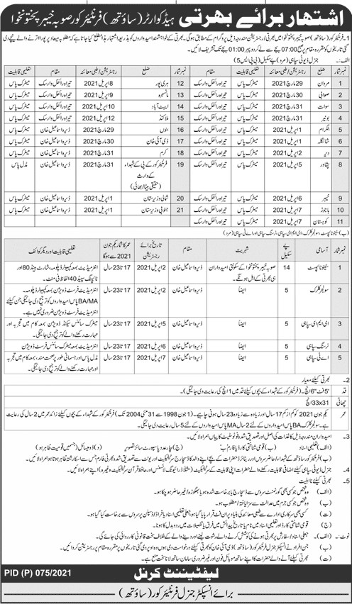 FC Jobs Vulearning - FC New Jobs 2021 - Frontier Core Jobs 2021 - FC KPK Jobs 2021 - FC Army Jobs 2021 - FC Vacancy - FC Force Jobs 2021 - How to Apply for FC KPK Jobs 2021