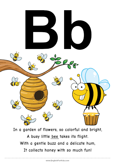 Letter B rhyme about a bee - ABC rhymes printable poster