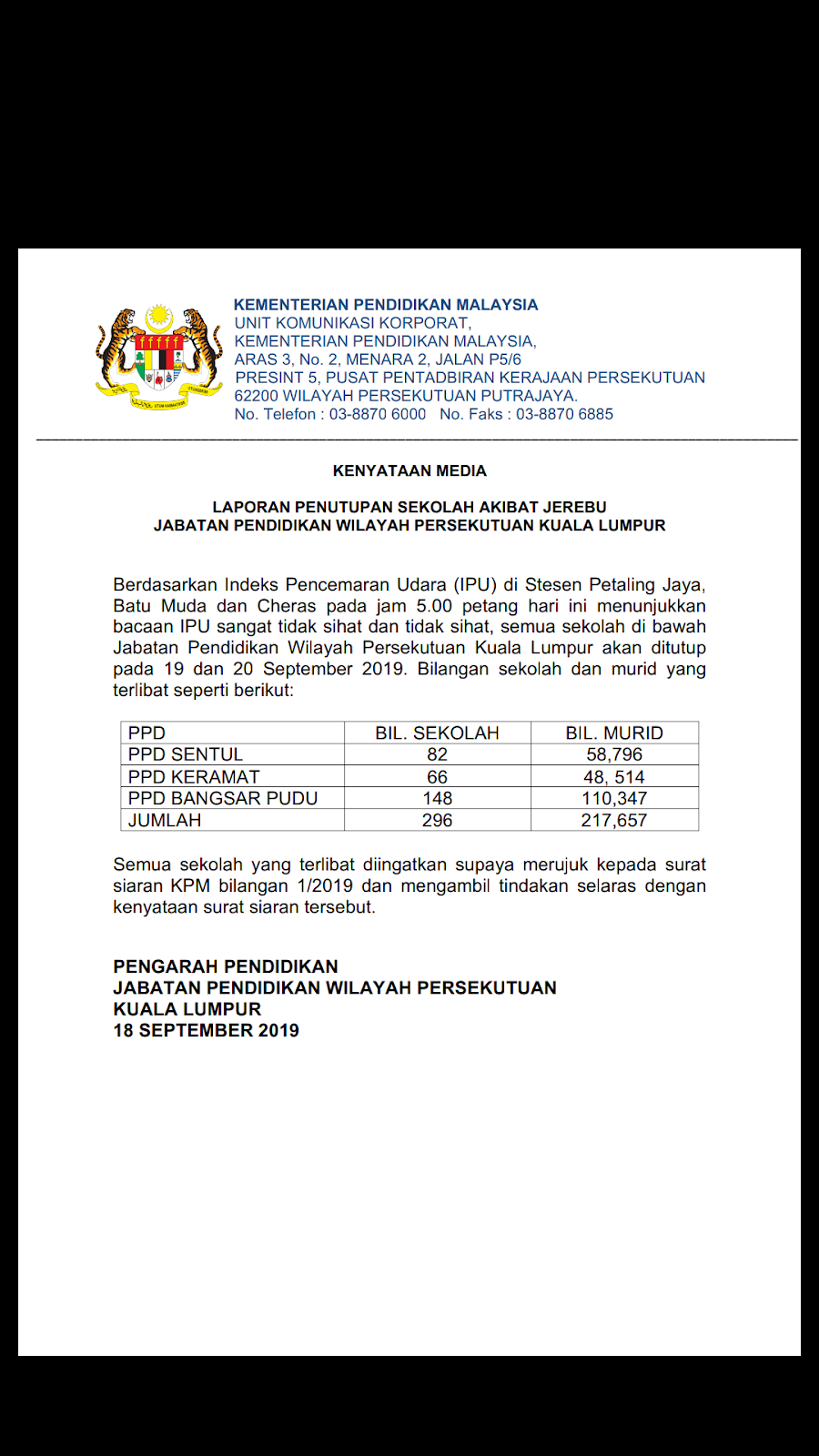 Surat Cuti Sekolah Jerebu