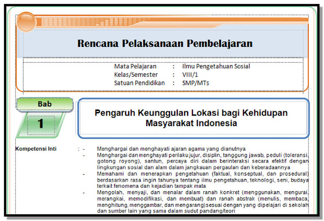 RPP, Silabus , KI dan KD , Prota, Promes KK 2013 IPS Kelas 8 SMP/MTs