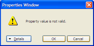 Visual Studio: Property value is not valid.