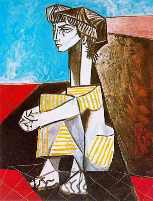 Imagen de Jacqueline con manos cruzadas de Picasso. Entrada explicando las composiciones equilibradas, armónicas utilizando los tres colores primarios. Ejemplos de obras de Vermeer, Picasso, Miró y Mondrian. Ensayo escrito por Juan Sánchez Sotelo para la Academia de dibujo y pintura Artistas6 de Madrid. Clases y cursos para aprender a dibujar y pintar