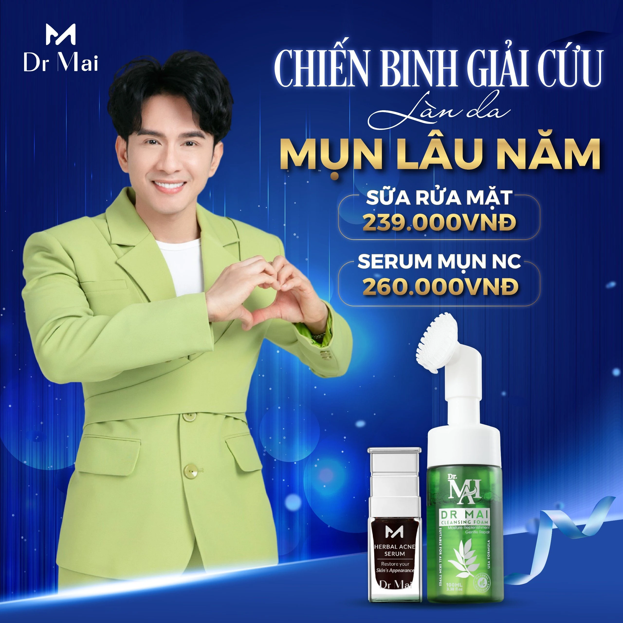 Combo Dr Mai Acne Herbal và Sữa rửa mặt Dr Mai