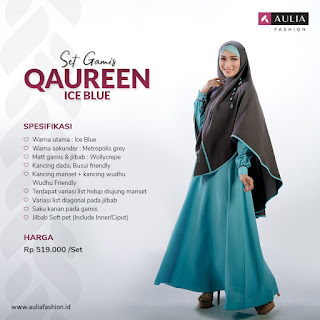 Koleksi Gamis Syari Muslimah Qaureen Ice Blue Series Set Syari by AULIA Fashion