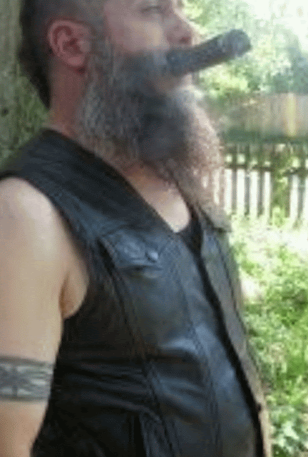Leatherman wearing leather gears smoking cigar animation
