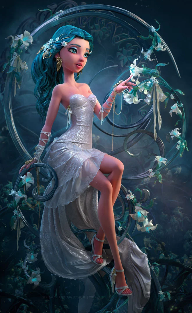 Stamens Of Light, ilustración 3D realizada por el artista mexicano Carlos Ortega Elizalde