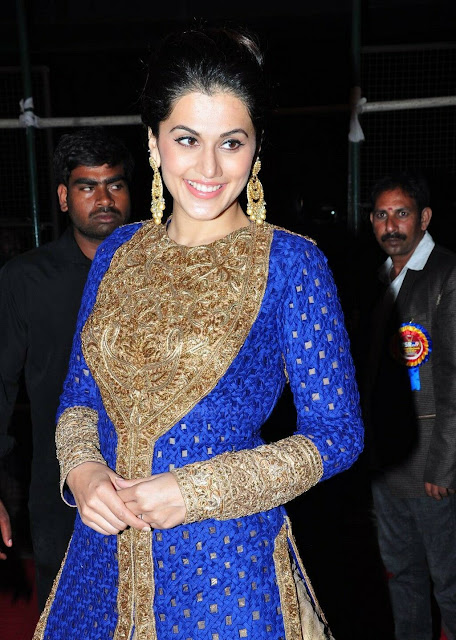 Tapsee Pannu in Blue and Beige Embroidered Floor Length Anarkali Suit