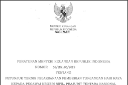 PMK Nomor 59/PMK.05/2019 tentang Juknis Pemberian THR Pimpinan dan Pegawai Non PNS