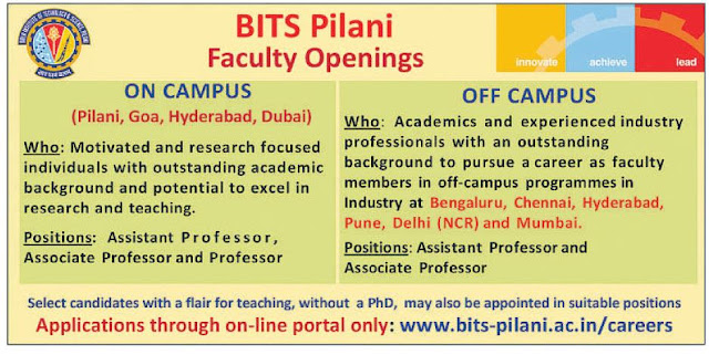 Faculty Vacancy BITS Pilani