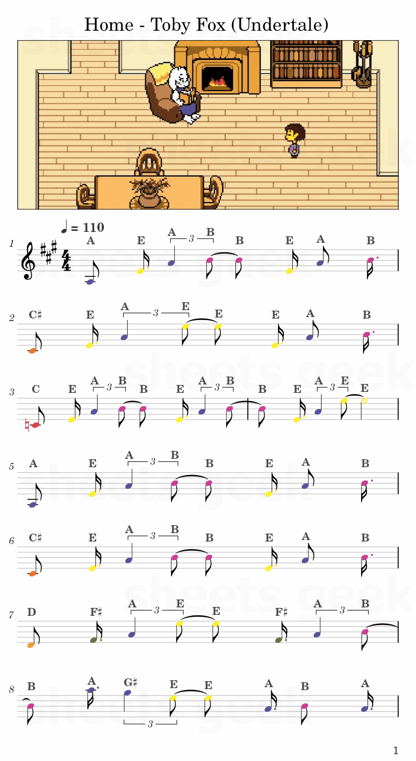 Home - Toby Fox Undertale Easy Sheet Music Free for piano, keyboard, flute, violin, sax, cello page 1