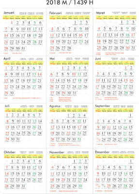  Kalender 2018 Masehi 1439 Hijriyah 