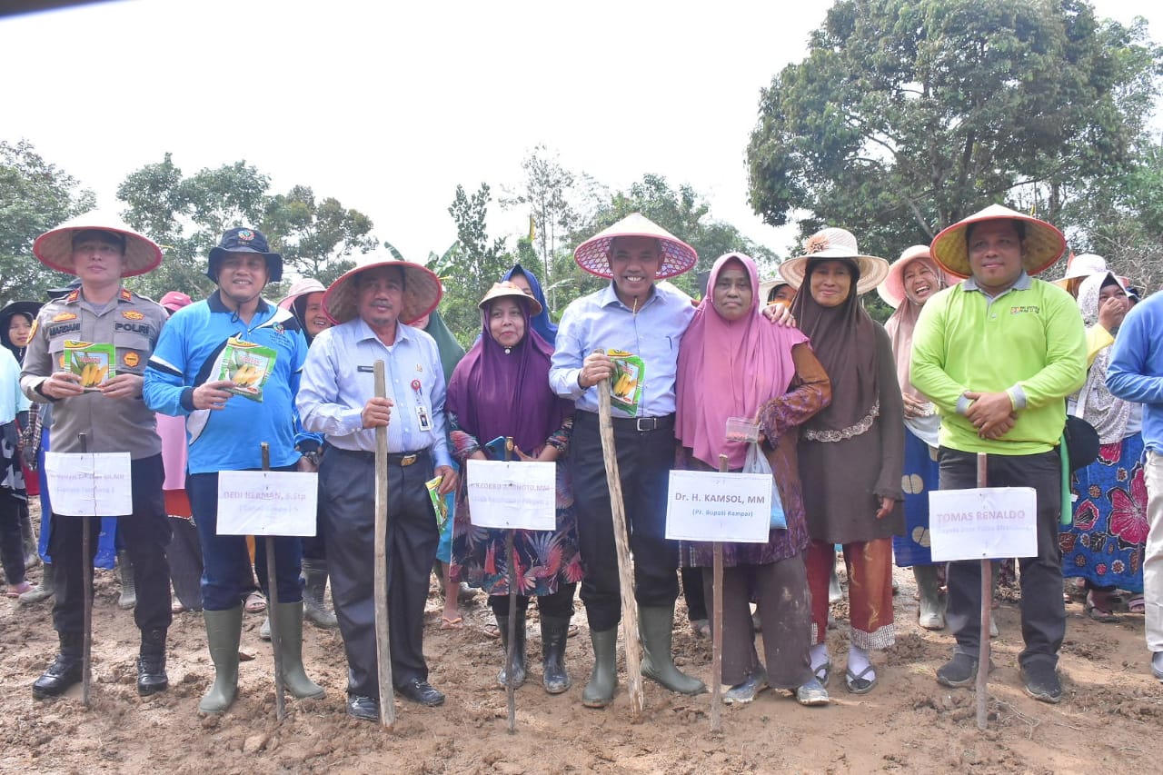 Pj Bupati Kampar Tanam Jagung Bersama Emak-Emak Desa Pulau Birandang