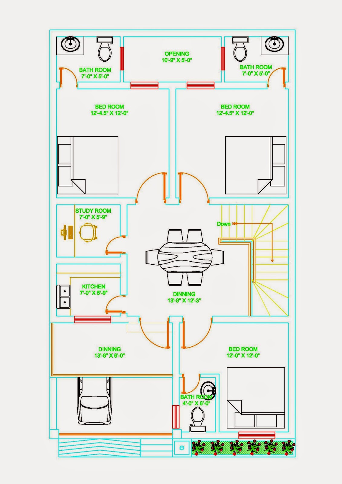 Auto CAD Drawings 4 Marla  First Floor Plan 