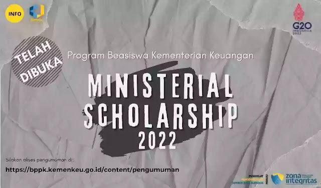 Penawaran Beasiswa Kementerian Keuangan (Ministerial Scholarship) 2022