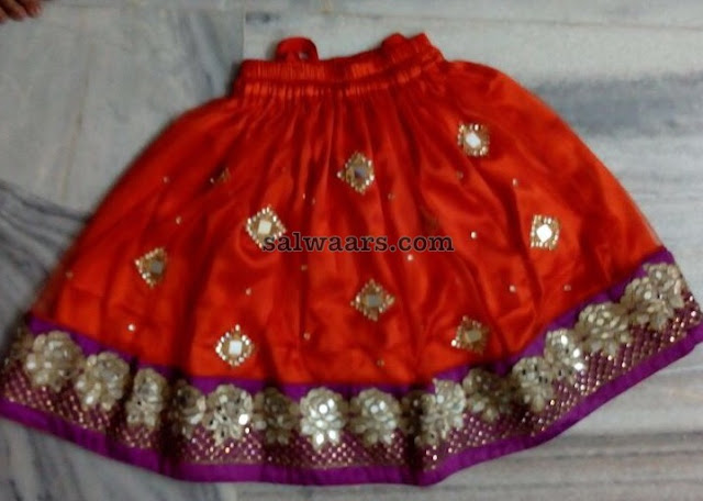 Red and Purple Kids Mirror Lehenga