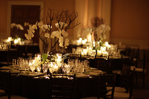 The dining tables will have black linens with a beaded overlay to look like