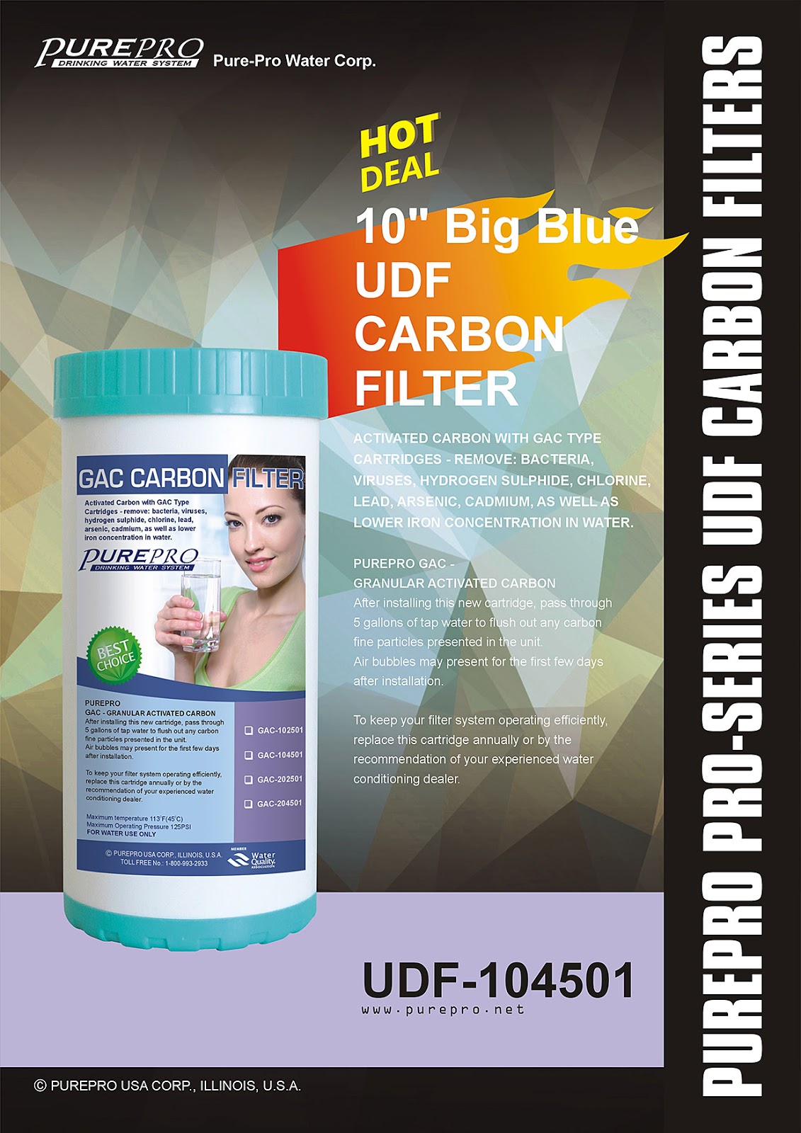 PurePro® USA 10" Big Blue UDF Carbon Filter - PurePro UDF-104501