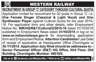 Western Railway recruitment 2015