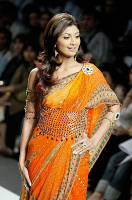 Shilpa Shetty walks the ramp in Yellow Designer Saree