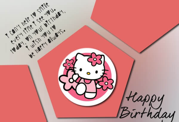 happy birthday cute greeting card for daughter kitty