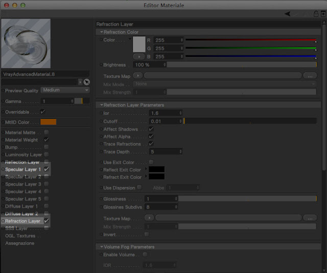 materiale vetro semplice con Cinema4D e Vray