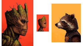 Guardians of the Galaxy Rocket Raccoon, Baby Groot & Groot Marvel Portrait Prints by Mike Mitchell x Mondo