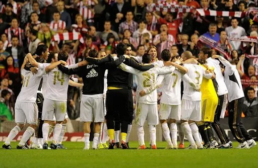 Real Madrid players celebrate after winning the Spanish La Liga title