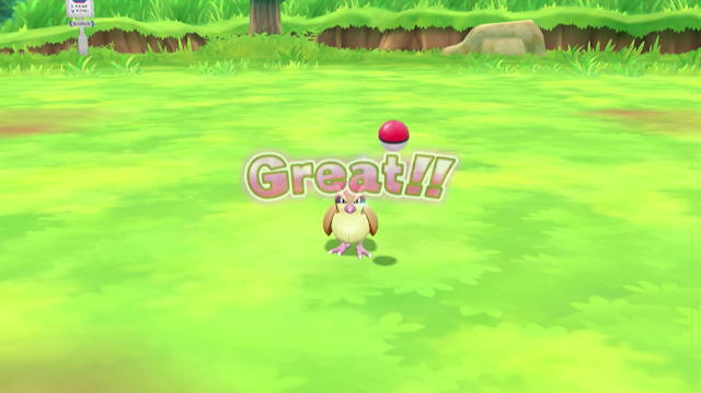 Pokémon Let's Go Pikachu Eevee Pidgey wild battle capture Poké Ball Great