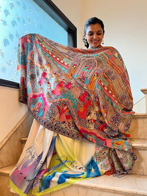 Kashmiri hand-embroidered Mughal durbar theme shawl