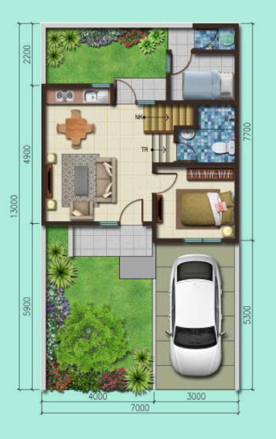 LINGKAR WARNA 2 Denah rumah minimalis ukuran 7x13 meter 4 