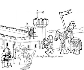 Brick stronghold tower Minifigure knights dark ages medieval men Lego castle coloring pages for fun