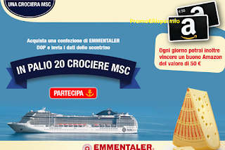 Logo Con Emmentaler vinci 20 crociere MSC e 100 buoni Amazon da 50 euro