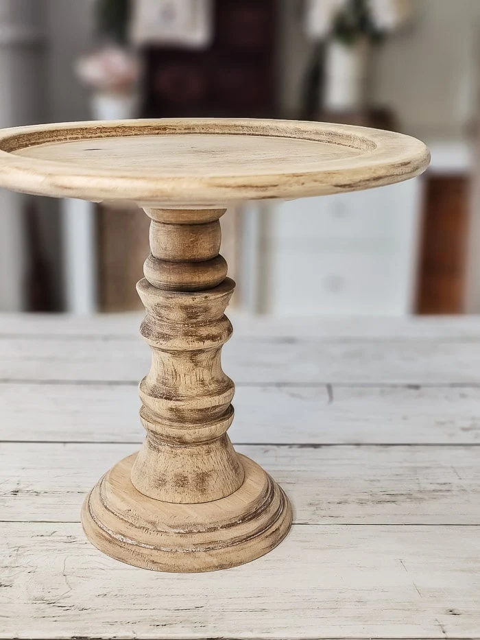 thrifted wood pedestal, stripped to natural wood