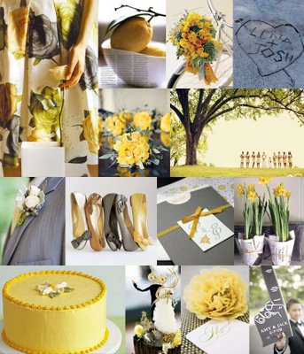 gray yellow lavender wedding