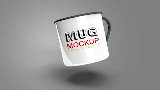 floating metallic mug mockup