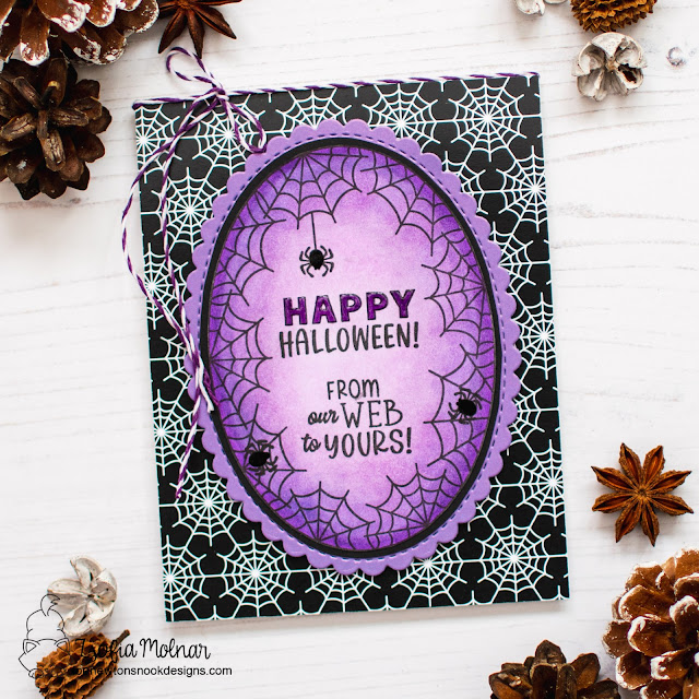 Happy Halloween Card by Zsofia Molnar | Spiderweb Oval Stamp Set, Oval Frames Die Set and Halloween Meows Paper Pad by Newton's Nook Designs #newtonsnook #handmade