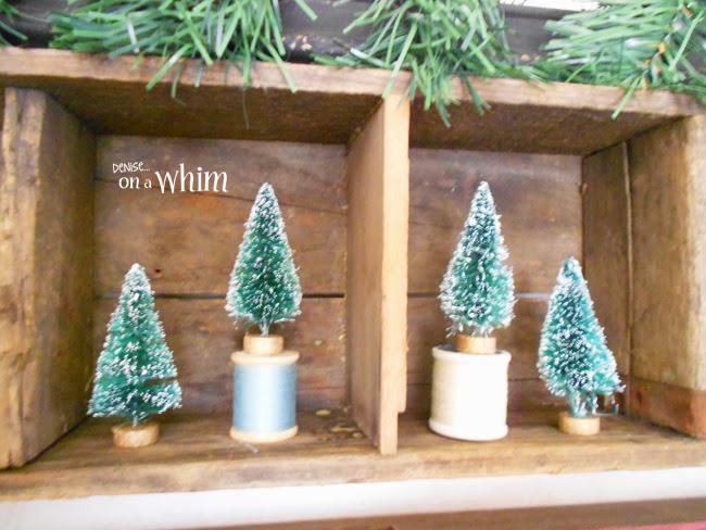 Bottle Brush Trees in Vintage Wooden Cubbies via Denise on a Whim