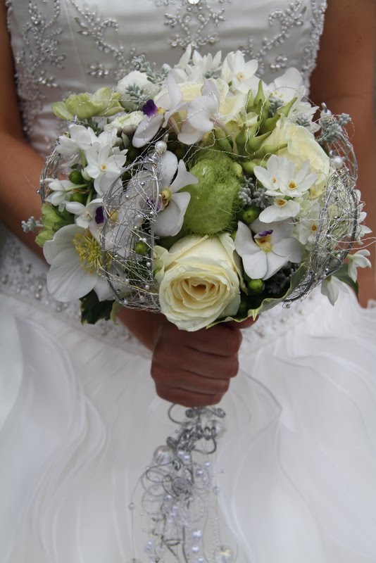 Emma's gorgeous all white wedding bouquet of Christmas Roses Paper Whites 