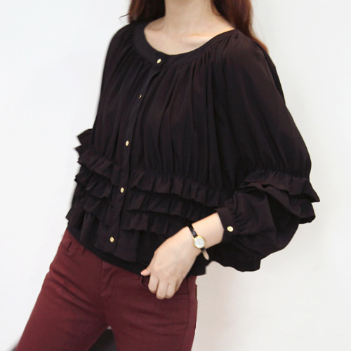 Korean Ruffle & Frills Cupro Blouse