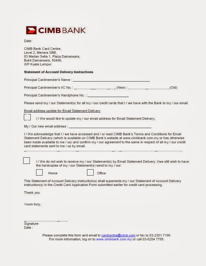 CIMB credit card Statement of Account Delivery Instructions form | The 8th Voyager