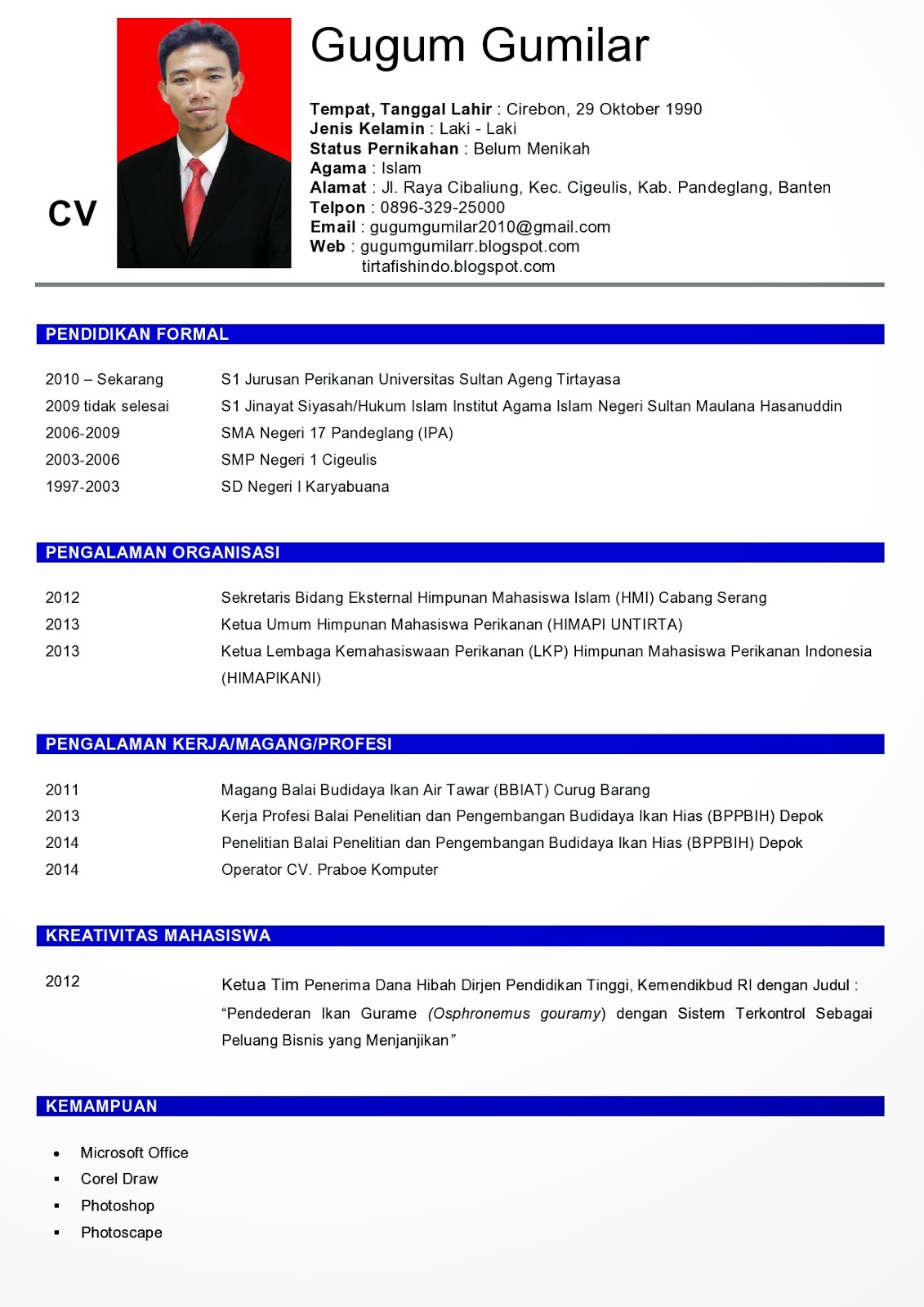 Riwayat Hidup  CV   Curriculum Vitae